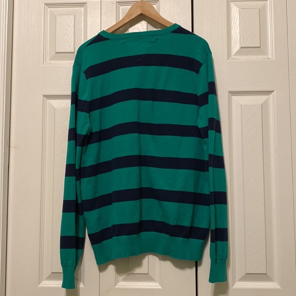Blue Green Striped V-neck  Sweater - Picture 4 of 5